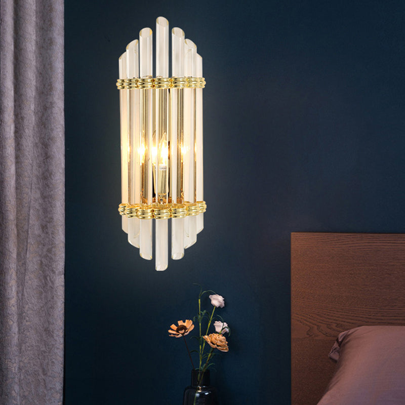 Arced Crystal Tube Wall Mount Lighting Modernist 2-Light Gold Wall Sconce Lamp Fixture Gold Clearhalo 'Modern wall lights' 'Modern' 'Wall Lamps & Sconces' 'Wall Lights' Lighting' 1439995