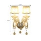 1/2-Light Candle Wall Lamp Traditional White Finish Clear Crystal Wall Light with Scalloped Barrel Pleated Fabric Shade Clearhalo 'Modern wall lights' 'Modern' 'Wall Lamps & Sconces' 'Wall Lights' Lighting' 1440027