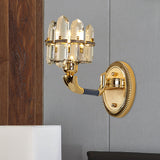 Post Modern Arched Wall Mount Lamp Crystal Panel 1/2-Bulb Bedside Wall Lighting in Blue and Gold Clearhalo 'Modern wall lights' 'Modern' 'Wall Lamps & Sconces' 'Wall Lights' Lighting' 1440030