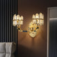 Post Modern Arched Wall Mount Lamp Crystal Panel 1/2-Bulb Bedside Wall Lighting in Blue and Gold Clearhalo 'Modern wall lights' 'Modern' 'Wall Lamps & Sconces' 'Wall Lights' Lighting' 1440033