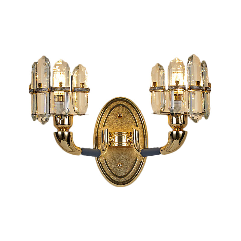 Post Modern Arched Wall Mount Lamp Crystal Panel 1/2-Bulb Bedside Wall Lighting in Blue and Gold Clearhalo 'Modern wall lights' 'Modern' 'Wall Lamps & Sconces' 'Wall Lights' Lighting' 1440035