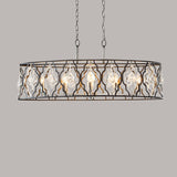 Drum Frame Island Pendant Light Modernist Metal 8 Bulbs Black Suspension Lamp with Crystal Block Accent Clearhalo 'Ceiling Lights' 'Island Lights' Lighting' 1440047