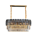 3-Tier Rectangular Dining Room Pendant Amber/Smoke Gray Crystal Block 12-Light Contemporary Island Lamp Clearhalo 'Ceiling Lights' 'Island Lights' Lighting' 1440055