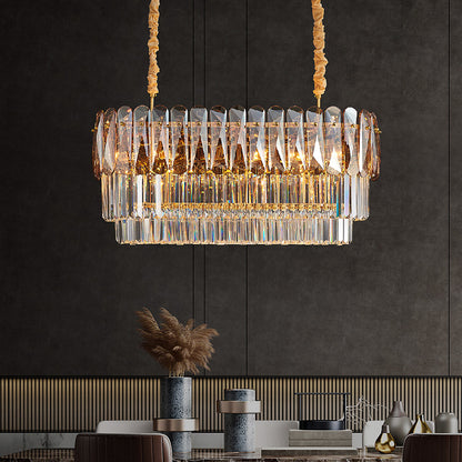 3-Tier Rectangular Dining Room Pendant Amber/Smoke Gray Crystal Block 12-Light Contemporary Island Lamp Amber Clearhalo 'Ceiling Lights' 'Island Lights' Lighting' 1440057