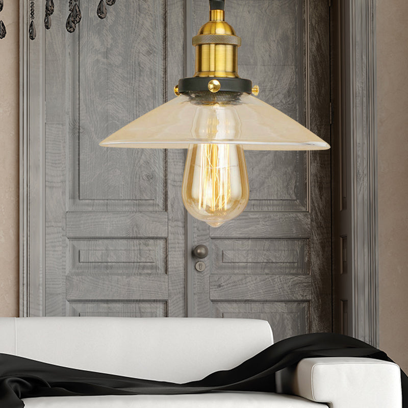 1 Light Clear Glass Pendant Lamp Industrial Black/Rust/Copper Cone Living Room Hanging Light Fixture Clearhalo 'Ceiling Lights' 'Glass shade' 'Glass' 'Industrial Pendants' 'Industrial' 'Middle Century Pendants' 'Pendant Lights' 'Pendants' 'Tiffany' Lighting' 144007
