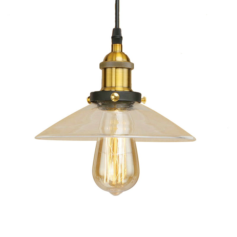 1 Light Clear Glass Pendant Lamp Industrial Black/Rust/Copper Cone Living Room Hanging Light Fixture Clearhalo 'Ceiling Lights' 'Glass shade' 'Glass' 'Industrial Pendants' 'Industrial' 'Middle Century Pendants' 'Pendant Lights' 'Pendants' 'Tiffany' Lighting' 144008