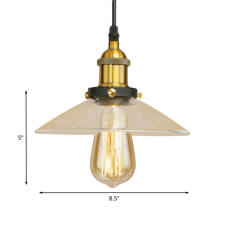 1 Light Clear Glass Pendant Lamp Industrial Black/Rust/Copper Cone Living Room Hanging Light Fixture Clearhalo 'Ceiling Lights' 'Glass shade' 'Glass' 'Industrial Pendants' 'Industrial' 'Middle Century Pendants' 'Pendant Lights' 'Pendants' 'Tiffany' Lighting' 144009
