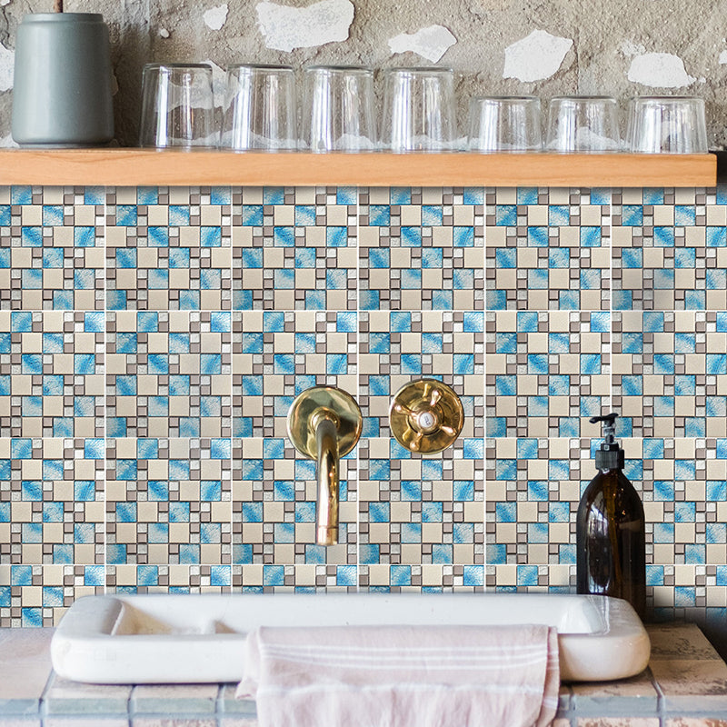 Blue-Brown Boho Peel Wallpaper Panel 6.1-sq ft Mosaics Tiles Wall Art for Kitchen (25 Pcs) Blue-Brown Clearhalo 'Wall Decor' 'Wallpaper' 1440119