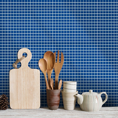 Solid Color Grid Tiles Wallpapers Self Sticking Modern Kitchen Wall Covering (25 Pieces) Blue Clearhalo 'Wall Decor' 'Wallpaper' 1440129