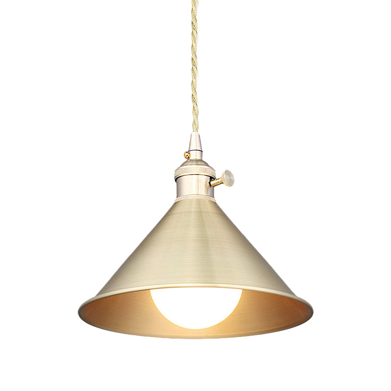 Metallic Brass Finish Pendant Light Fixture Tapered Shade 1 Light Mid Century Ceiling Light Clearhalo 'Art Deco Pendants' 'Cast Iron' 'Ceiling Lights' 'Ceramic' 'Crystal' 'Industrial Pendants' 'Industrial' 'Metal' 'Middle Century Pendants' 'Pendant Lights' 'Pendants' 'Tiffany' Lighting' 144013