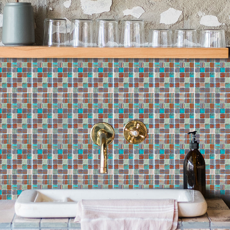 Self-Sticking Modern Mosaics Wallpapers Multicolored Faux Marble Tiles Wall Art for Kitchen Orange-Blue Clearhalo 'Wall Decor' 'Wallpaper' 1440164