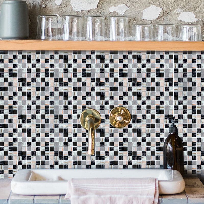 Self-Sticking Modern Mosaics Wallpapers Multicolored Faux Marble Tiles Wall Art for Kitchen Black Gray-White Clearhalo 'Wall Decor' 'Wallpaper' 1440169