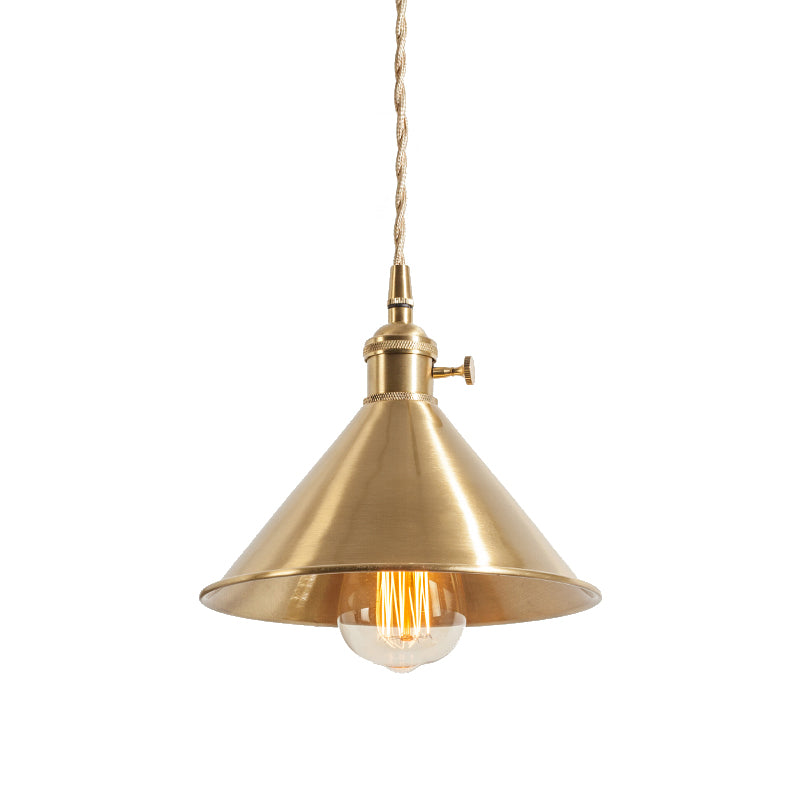 Metallic Brass Finish Pendant Light Fixture Tapered Shade 1 Light Mid Century Ceiling Light Clearhalo 'Art Deco Pendants' 'Cast Iron' 'Ceiling Lights' 'Ceramic' 'Crystal' 'Industrial Pendants' 'Industrial' 'Metal' 'Middle Century Pendants' 'Pendant Lights' 'Pendants' 'Tiffany' Lighting' 144017