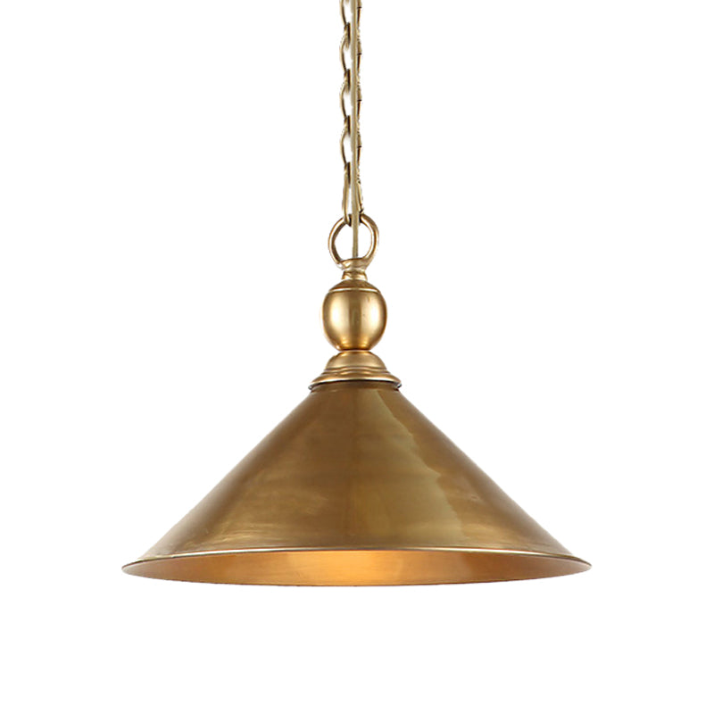 Metallic Brass Finish Pendant Light Fixture Tapered Shade 1 Light Mid Century Ceiling Light Clearhalo 'Art Deco Pendants' 'Cast Iron' 'Ceiling Lights' 'Ceramic' 'Crystal' 'Industrial Pendants' 'Industrial' 'Metal' 'Middle Century Pendants' 'Pendant Lights' 'Pendants' 'Tiffany' Lighting' 144021