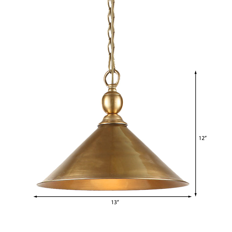Metallic Brass Finish Pendant Light Fixture Tapered Shade 1 Light Mid Century Ceiling Light Clearhalo 'Art Deco Pendants' 'Cast Iron' 'Ceiling Lights' 'Ceramic' 'Crystal' 'Industrial Pendants' 'Industrial' 'Metal' 'Middle Century Pendants' 'Pendant Lights' 'Pendants' 'Tiffany' Lighting' 144022