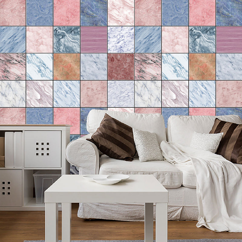 Pink-Blue Marble Wallpaper Panels Square Tiles Modern Peel off Wall Covering for Kitchen Clearhalo 'Modern wall decor' 'Modern' 'Wallpaper' Wall Decor' 1440304