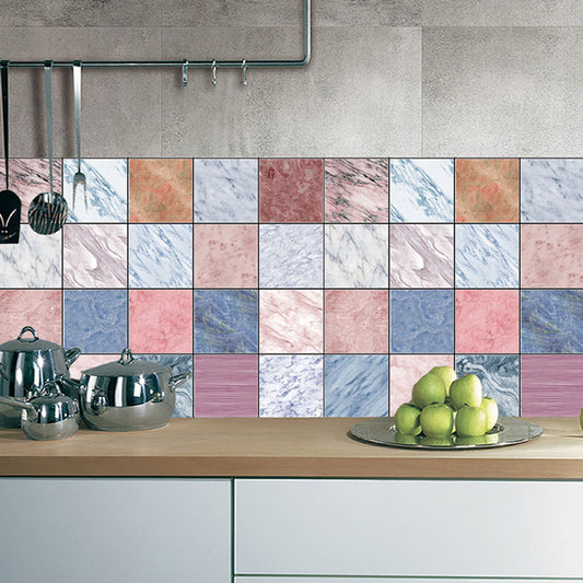 Pink-Blue Marble Wallpaper Panels Square Tiles Modern Peel off Wall Covering for Kitchen Clearhalo 'Modern wall decor' 'Modern' 'Wallpaper' Wall Decor' 1440305