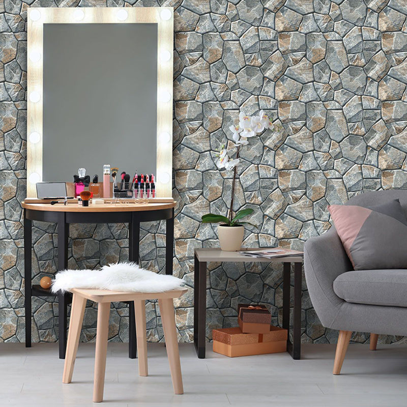 Textured-Look Stone Wallpaper Panel Industrial PVC Wall Decor in Grey, Self Adhesive Grey Clearhalo 'Modern wall decor' 'Modern' 'Wallpaper' Wall Decor' 1440323