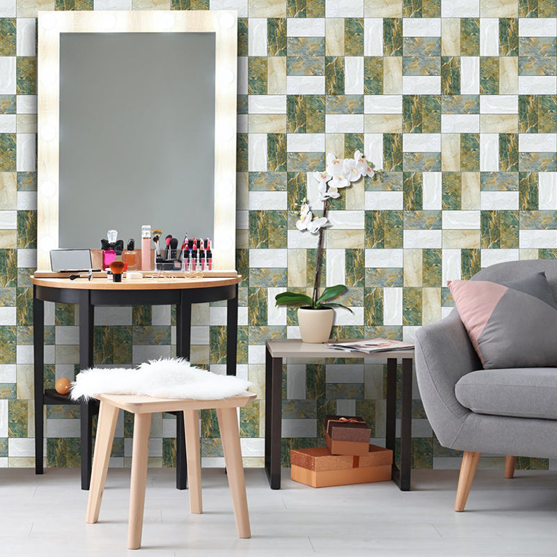 Marble Patchwork Wallpaper Panels Green-White Modern Wall Art for Living Room, Stick On Green-White Clearhalo 'Modern wall decor' 'Modern' 'Wallpaper' Wall Decor' 1440343