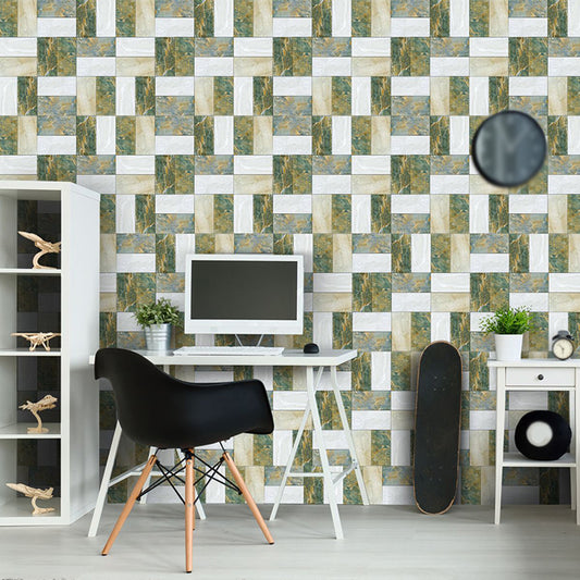 Marble Patchwork Wallpaper Panels Green-White Modern Wall Art for Living Room, Stick On Clearhalo 'Modern wall decor' 'Modern' 'Wallpaper' Wall Decor' 1440346