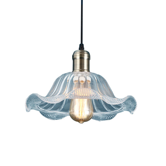 1 Light Bowl Pendant Lighting Fixture Industrial Brass Clear Glass Hanging Ceiling Light with Wavy Edge, 8"/10"/12" Wide Clearhalo 'Ceiling Lights' 'Glass shade' 'Glass' 'Industrial Pendants' 'Industrial' 'Middle Century Pendants' 'Pendant Lights' 'Pendants' 'Tiffany' Lighting' 144043