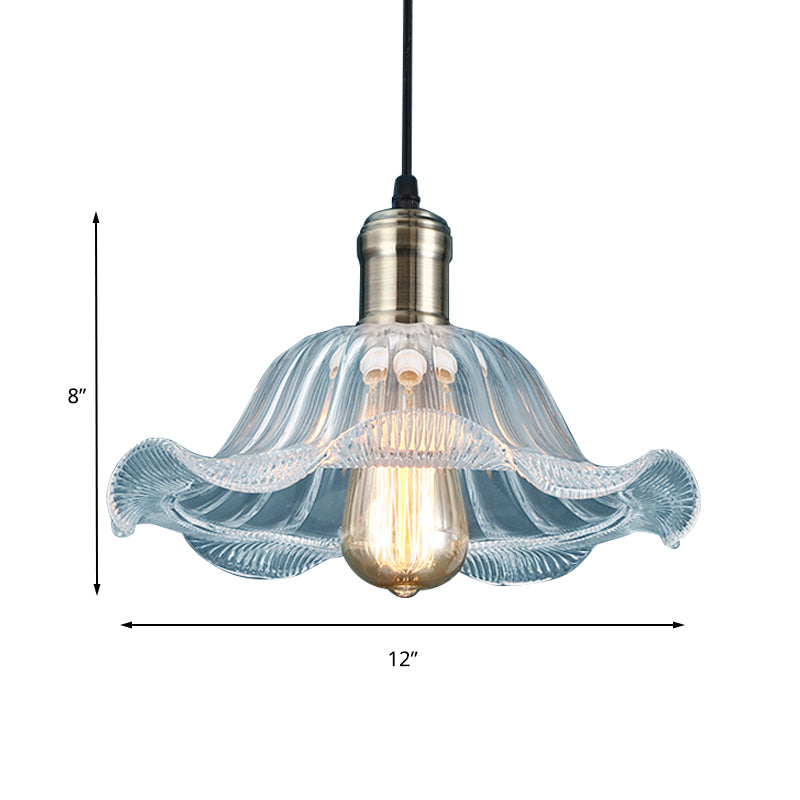 1 Light Bowl Pendant Lighting Fixture Industrial Brass Clear Glass Hanging Ceiling Light with Wavy Edge, 8"/10"/12" Wide Clearhalo 'Ceiling Lights' 'Glass shade' 'Glass' 'Industrial Pendants' 'Industrial' 'Middle Century Pendants' 'Pendant Lights' 'Pendants' 'Tiffany' Lighting' 144044