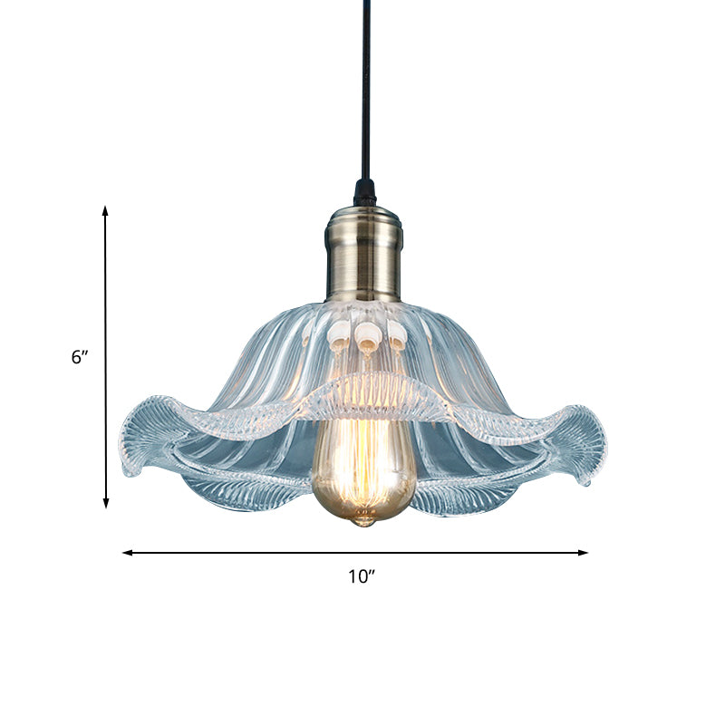 1 Light Bowl Pendant Lighting Fixture Industrial Brass Clear Glass Hanging Ceiling Light with Wavy Edge, 8"/10"/12" Wide Clearhalo 'Ceiling Lights' 'Glass shade' 'Glass' 'Industrial Pendants' 'Industrial' 'Middle Century Pendants' 'Pendant Lights' 'Pendants' 'Tiffany' Lighting' 144045