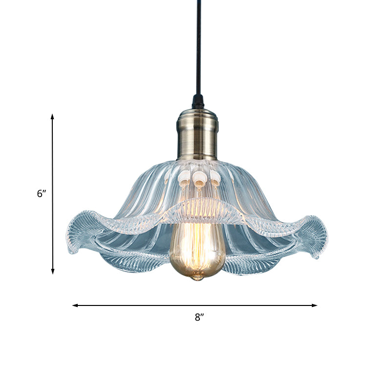 1 Light Bowl Pendant Lighting Fixture Industrial Brass Clear Glass Hanging Ceiling Light with Wavy Edge, 8"/10"/12" Wide Clearhalo 'Ceiling Lights' 'Glass shade' 'Glass' 'Industrial Pendants' 'Industrial' 'Middle Century Pendants' 'Pendant Lights' 'Pendants' 'Tiffany' Lighting' 144046
