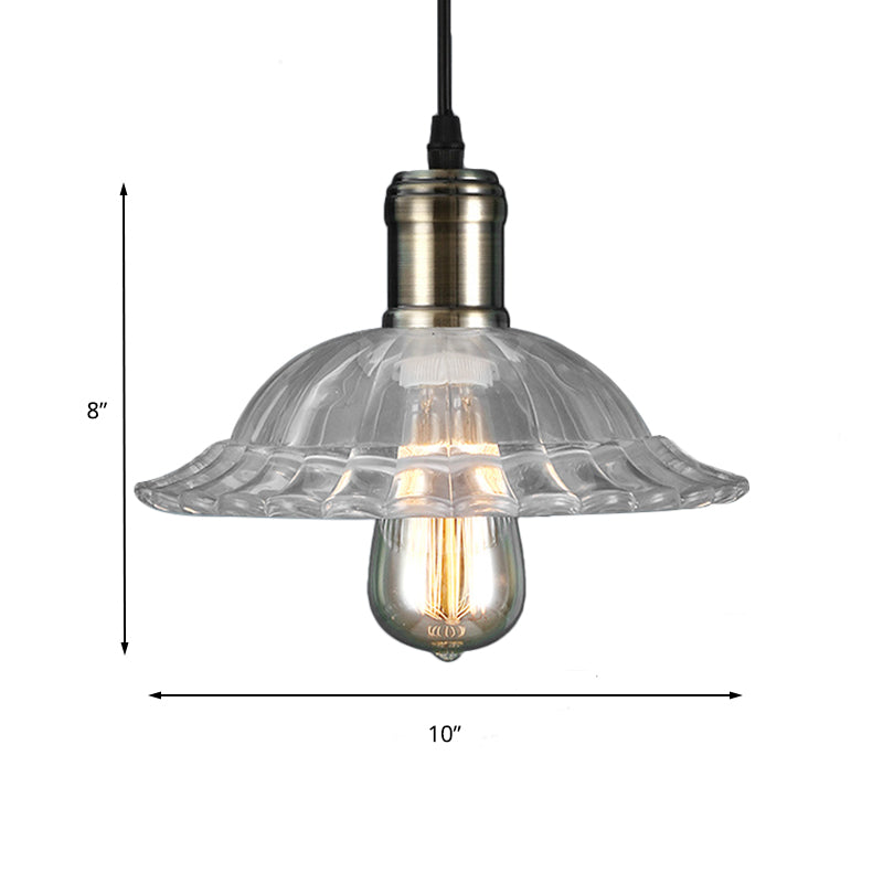1 Light Hanging Ceiling Light with Scalloped Shade Ribbed Glass Industrial Living Room Pendant Lighting in Clear Clearhalo 'Ceiling Lights' 'Glass shade' 'Glass' 'Industrial Pendants' 'Industrial' 'Middle Century Pendants' 'Pendant Lights' 'Pendants' 'Tiffany' Lighting' 144050