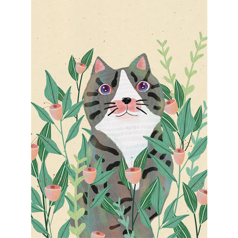 Kids Cat in Flowers Mural in Yellow-Green Waterproofing Wall Art for Child Bedroom Clearhalo 'Wall Decor' 'Wall Mural' 1440519