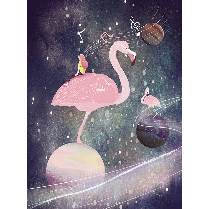 Pink Flamingo and Music Mural Wallpaper Water Resistant Wall Decor for Girls Bedroom Clearhalo 'Wall Decor' 'Wall Mural' 1440539