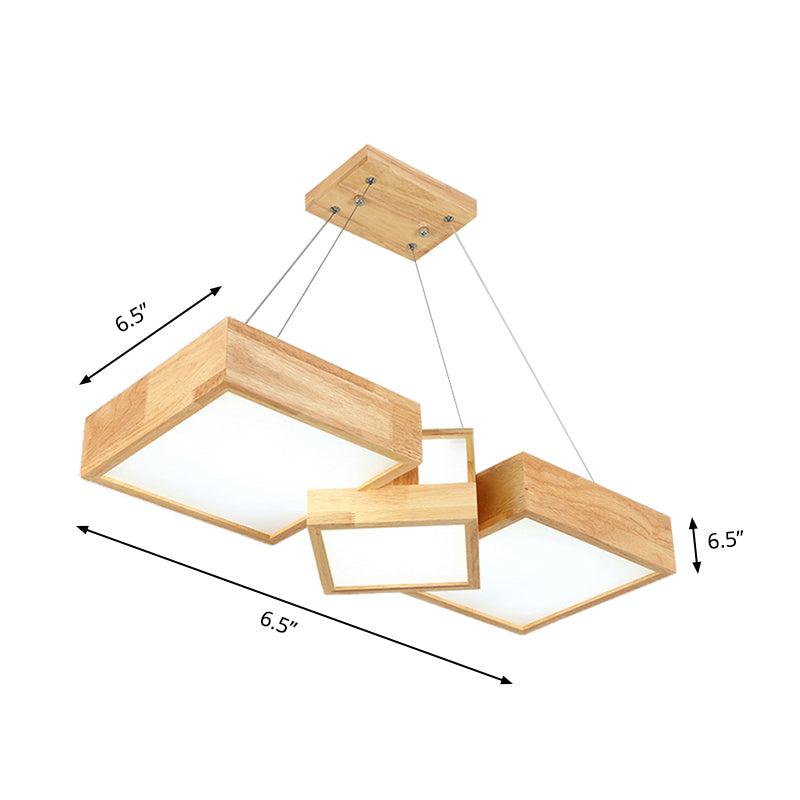Modern Rhombus/Square LED Chandelier Pendant Wooden 3-Light Bedroom Ceiling Lamp in Warm/White Clearhalo 'Ceiling Lights' 'Chandeliers' Lighting' options 144085