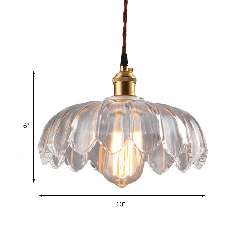Single Bulb Hanging Ceiling Light with Scalloped Shade Clear Glass Industrial Living Room Pendant Lighting, 8"/10"/12" Wide Clearhalo 'Ceiling Lights' 'Glass shade' 'Glass' 'Industrial Pendants' 'Industrial' 'Middle Century Pendants' 'Pendant Lights' 'Pendants' 'Tiffany' Lighting' 144094
