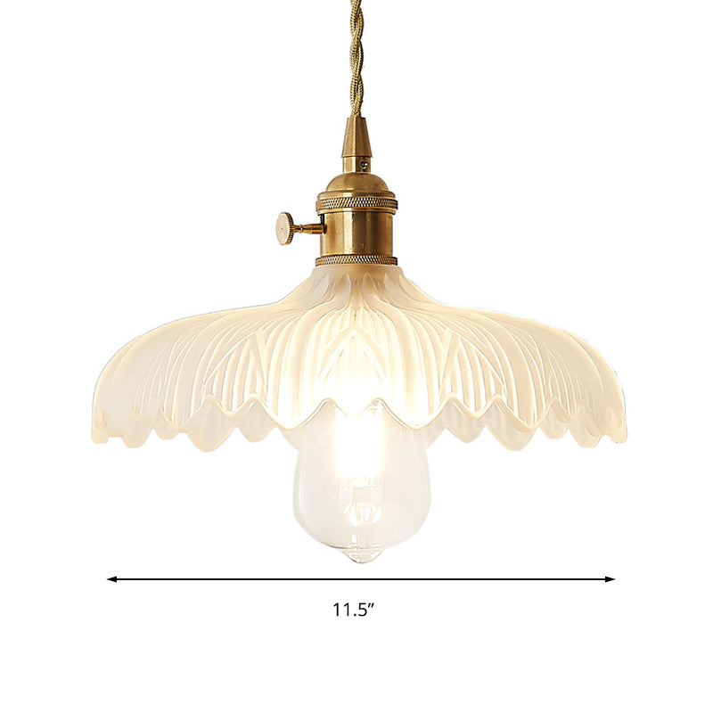 Brass Scalloped Pendant Ceiling Light Farmhouse Frosted Glass 1 Light Living Room Hanging Lamp Clearhalo 'Ceiling Lights' 'Glass shade' 'Glass' 'Industrial Pendants' 'Industrial' 'Middle Century Pendants' 'Pendant Lights' 'Pendants' 'Tiffany' Lighting' 144109