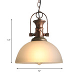 12"/15.5" Wide Dome Pendant Lighting Industrial 1 Light White/Green Glass Hanging Lamp in Rust Clearhalo 'Ceiling Lights' 'Glass shade' 'Glass' 'Industrial Pendants' 'Industrial' 'Middle Century Pendants' 'Pendant Lights' 'Pendants' 'Tiffany' Lighting' 144139