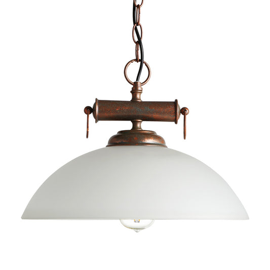 Farmhouse Dome Pendant Lamp Single Light White Glass Hanging Light Fixture in Brass with Chain Clearhalo 'Ceiling Lights' 'Close To Ceiling Lights' 'Glass shade' 'Glass' 'Industrial Pendants' 'Industrial' 'Middle Century Pendants' 'Pendant Lights' 'Pendants' 'Tiffany' Lighting' 144147