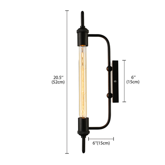 Metal Linear Wall Mount Light with Expose Bulb Loft 1 Light Balcony Wall Lighting in Black Clearhalo 'Art deco wall lights' 'Cast Iron' 'Glass' 'Industrial wall lights' 'Industrial' 'Middle century wall lights' 'Modern' 'Rustic wall lights' 'Tiffany' 'Traditional wall lights' 'Wall Lamps & Sconces' 'Wall Lights' Lighting' 144230
