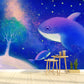 Blue-Purple Whales Wall Mural Starry Night Childrens Art Waterproof Wall Covering Clearhalo 'Wall Decor' 'Wall Mural' 1442741
