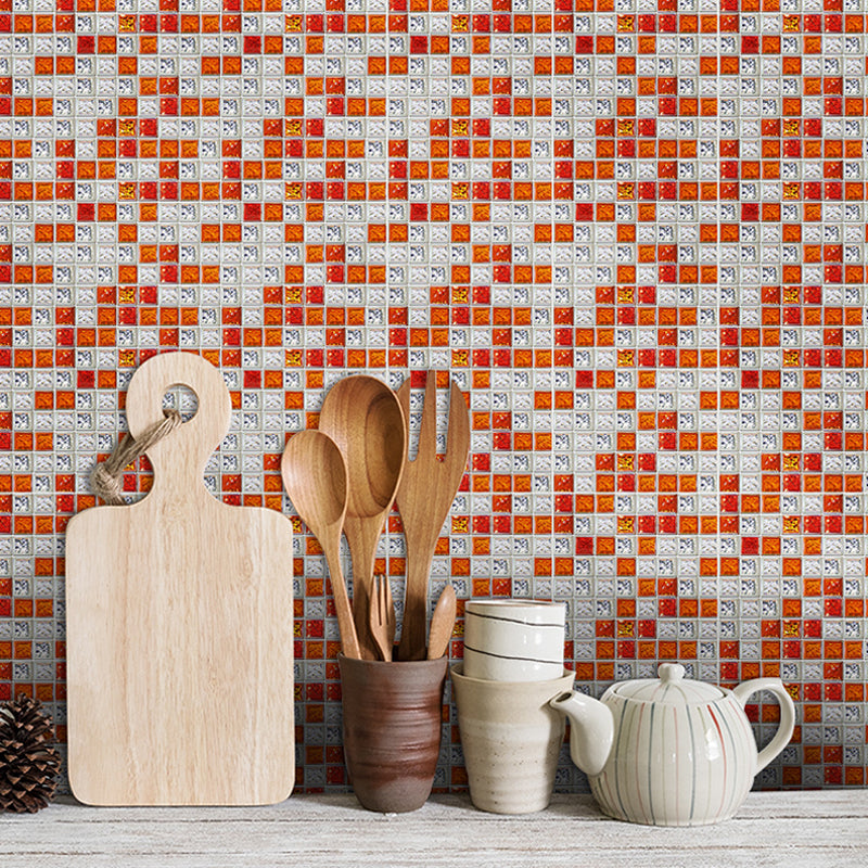 Bright Mosaic Tile Look Wallpaper Panels for Kitchen Construction Wall Covering, 6.1-sq ft, Adhesive Red-Gray Clearhalo 'Wall Decor' 'Wallpaper' 1442747