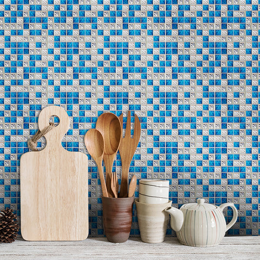 Bright Mosaic Tile Look Wallpaper Panels for Kitchen Construction Wall Covering, 6.1-sq ft, Adhesive Clearhalo 'Wall Decor' 'Wallpaper' 1442754