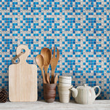 Bright Mosaic Tile Look Wallpaper Panels for Kitchen Construction Wall Covering, 6.1-sq ft, Adhesive Clearhalo 'Wall Decor' 'Wallpaper' 1442754
