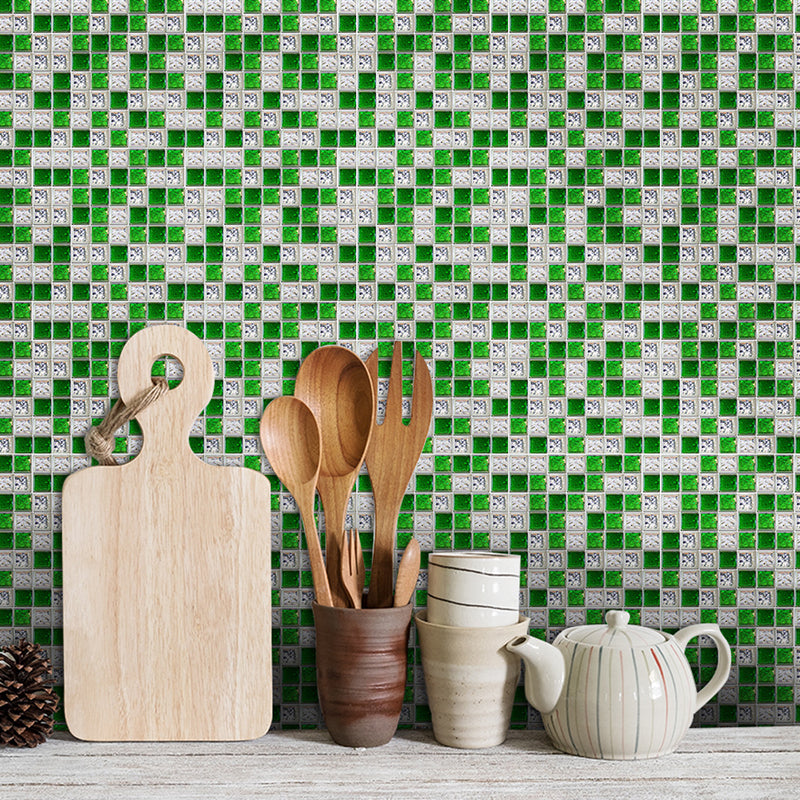Bright Mosaic Tile Look Wallpaper Panels for Kitchen Construction Wall Covering, 6.1-sq ft, Adhesive Gray-Green Clearhalo 'Wall Decor' 'Wallpaper' 1442757