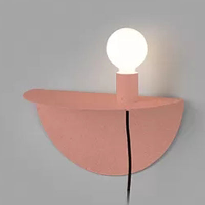 Open Bulb Kids Bedroom Wall Light with Half-Circle Metal 1 Light Nordic Style Sconce Light Pink Clearhalo 'Wall Lamps & Sconces' 'Wall Lights' Lighting' 14433