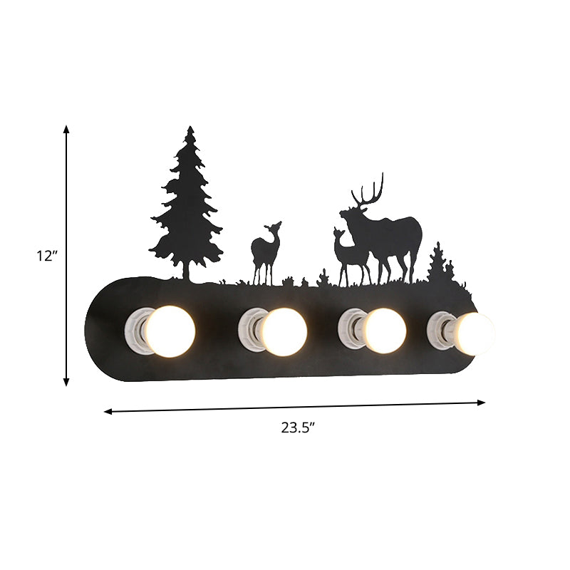Lodge Open Bulb Wall Light with Elk/Horse/Sheep/Mountain/Windmill/Tree Design 4 Bulbs Metallic Wall Sconce in Black for Indoor Clearhalo 'Wall Lamps & Sconces' 'Wall Lights' Lighting' 144330