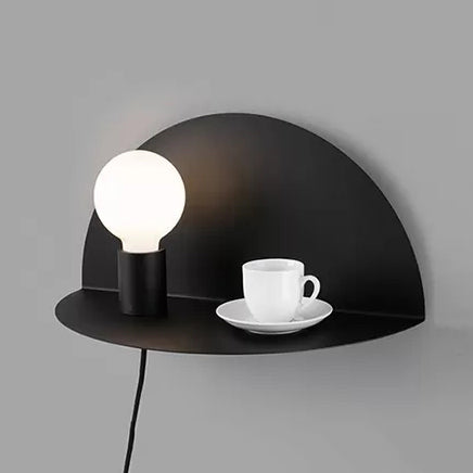 Open Bulb Kids Bedroom Wall Light with Half-Circle Metal 1 Light Nordic Style Sconce Light Black Clearhalo 'Wall Lamps & Sconces' 'Wall Lights' Lighting' 14437