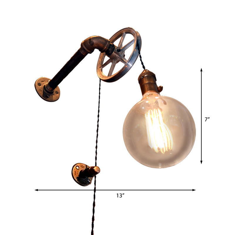 Vintage Style Pulley Design Wall Light with Bare Bulb 1 Light Iron Sconce Light Fixture in Rust for Farmhouse Clearhalo 'Art deco wall lights' 'Cast Iron' 'Glass' 'Industrial wall lights' 'Industrial' 'Middle century wall lights' 'Modern' 'Rustic wall lights' 'Tiffany' 'Traditional wall lights' 'Wall Lamps & Sconces' 'Wall Lights' Lighting' 144392