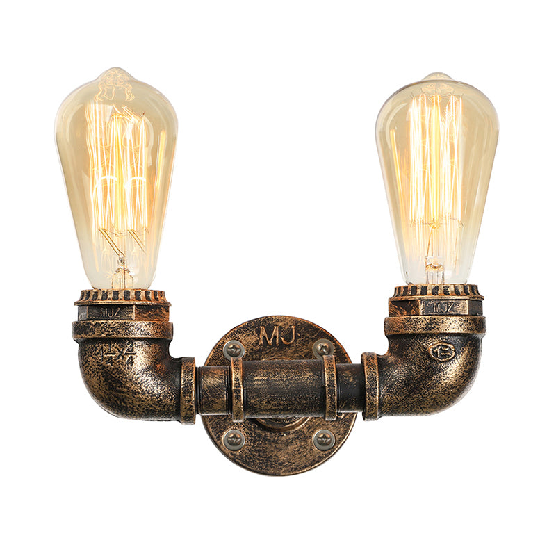 2 Heads Metal Wall Mount Light Industrial Black/Antique Brass Water Pipe Living Room Sconce Wall Light Clearhalo 'Art deco wall lights' 'Cast Iron' 'Glass' 'Industrial wall lights' 'Industrial' 'Middle century wall lights' 'Modern' 'Rustic wall lights' 'Tiffany' 'Traditional wall lights' 'Wall Lamps & Sconces' 'Wall Lights' Lighting' 144419