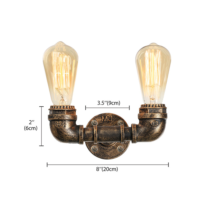 2 Heads Metal Wall Mount Light Industrial Black/Antique Brass Water Pipe Living Room Sconce Wall Light Clearhalo 'Art deco wall lights' 'Cast Iron' 'Glass' 'Industrial wall lights' 'Industrial' 'Middle century wall lights' 'Modern' 'Rustic wall lights' 'Tiffany' 'Traditional wall lights' 'Wall Lamps & Sconces' 'Wall Lights' Lighting' 144420