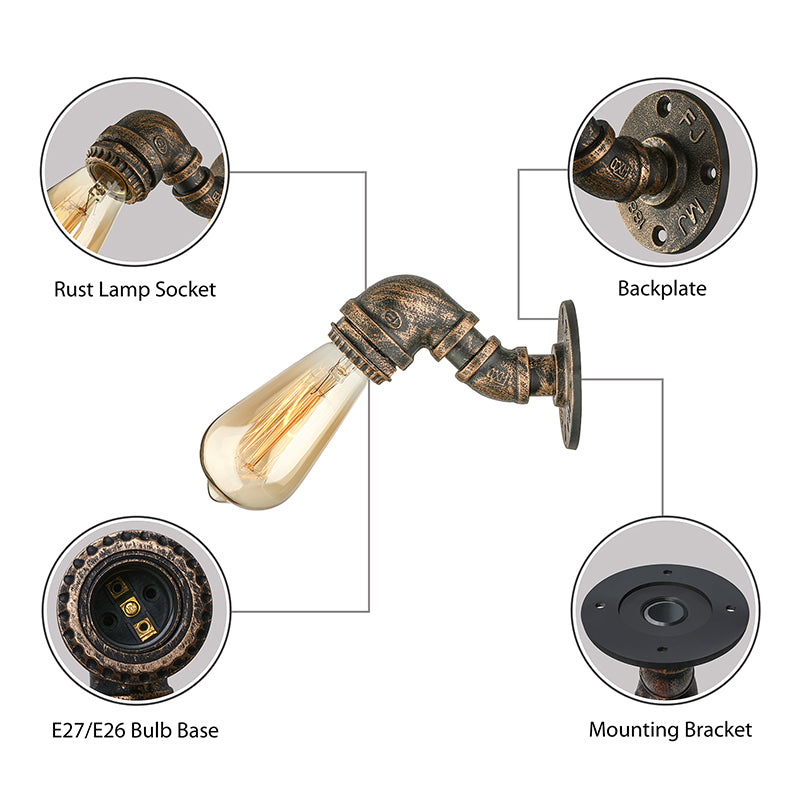 1 Light Sconce Wall Light with Pipe Design Wrought Iron Industrial Rustic Stairway Sconce Lighting in Copper/Bronze Clearhalo 'Art deco wall lights' 'Cast Iron' 'Glass' 'Industrial wall lights' 'Industrial' 'Middle century wall lights' 'Modern' 'Rustic wall lights' 'Tiffany' 'Traditional wall lights' 'Wall Lamps & Sconces' 'Wall Lights' Lighting' 144467