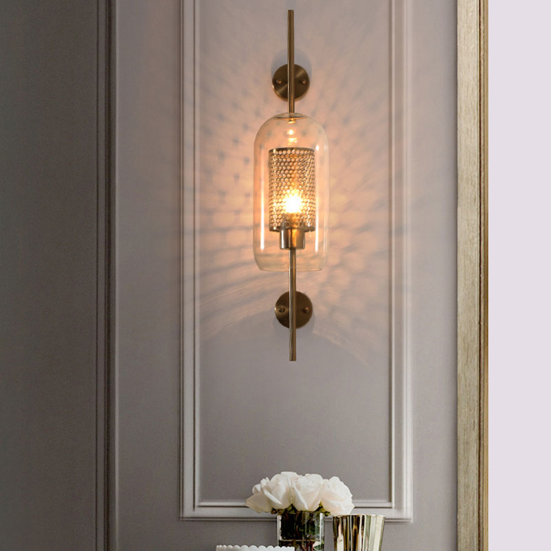 Silver/Gold Cylindrical Wall Sconce Industrial 1 Light Smoke Glass Wall Mount Light Fixture, 5"/6" Wide Clearhalo 'Cast Iron' 'Glass' 'Industrial' 'Modern wall lights' 'Modern' 'Tiffany' 'Traditional wall lights' 'Wall Lamps & Sconces' 'Wall Lights' Lighting' 144502